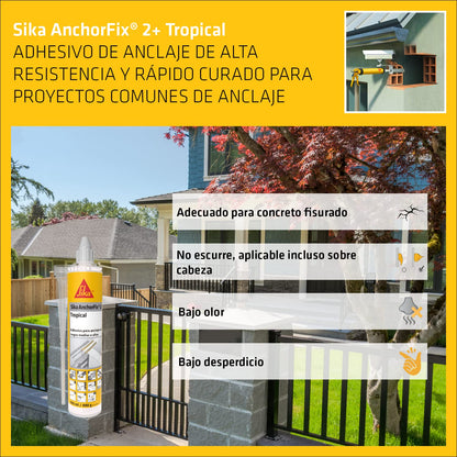 Sika - Adhesivo para nclajes Anchorfix-2 Tropical - Para Anclajes y Fijación de Pernos de Carga Media a Alta - Adecuado para Concreto Fisurado - Libre de Estireno - Gris - Cartucho 300 ml