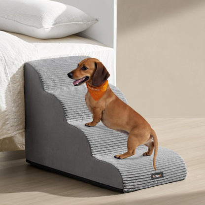 Feandrea Escalera para Perros de 4 Peldaños, Antideslizante, 72x40x50cm | Cubierta Lavable Extraíble, para Cama, Sofá, Gris, Colección BADDI MPPS004G01