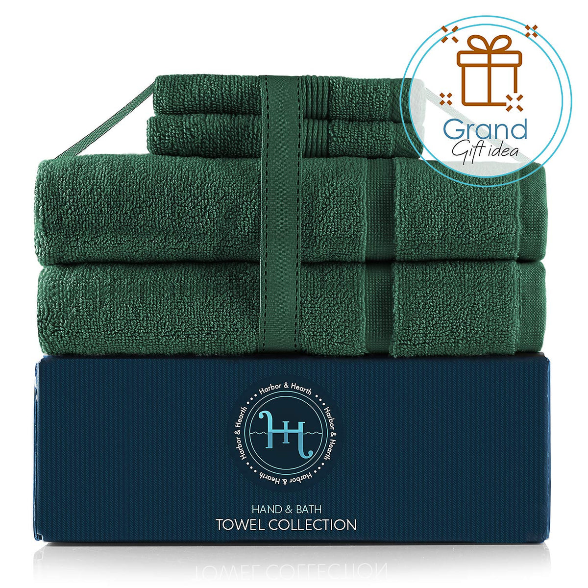 Hearth & Harbor - Toallas de Lujo 100% algodón Hilado en Anillo, Ultra Suaves y Altamente absorbentes, Toallas de baño, tapete de Piso, Color Verde Cazador