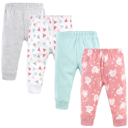 Luvable Friends Paquete de 3 Pantalones con Puño en Cintura y Tobillo, para Bebé - 6-9 Meses - Elefante básico para niña. - 4