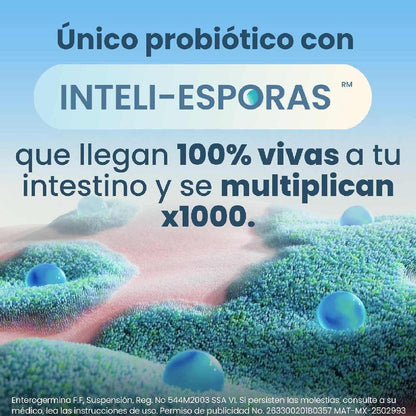Enterogermina probióticos 4 billones, vial sin refrigeración, 10 amps.