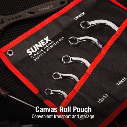 SUNEX TOOLS 9940M Juego de llaves métricas estilo S, totalmente pulidas, 10 x 11 mm - 18 x 19 mm, 5 piezas