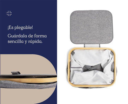 Homeware Cesto Rectangular Grande, Plegable y Resistente, Ideal para Interiores y Exteriores, Diseño Minimalista con Tapa de Protección y Asas, Colores Neutros Que Combinarán con tu Estilo Decorativo