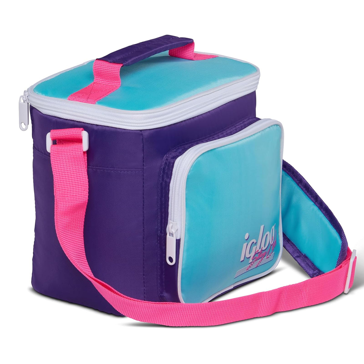 Igloo - Lonchera cuadrada de la colección retro de los años 90 con bolsillo frontal y correa ajustable, color morado