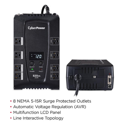 CyberPower CP825AVRLCD Intelligent LCD UPS 825VA 450W AVR Compact