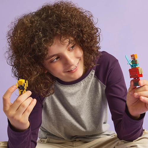 LEGO® Minecraft® La Batalla de Lava del Inframundo Fortaleza Juguete construible, Figuras de Alex, Esqueleto de Wither, Blaze y Caminante, Bosque Carmesí, para niños de 6 años o más 21266