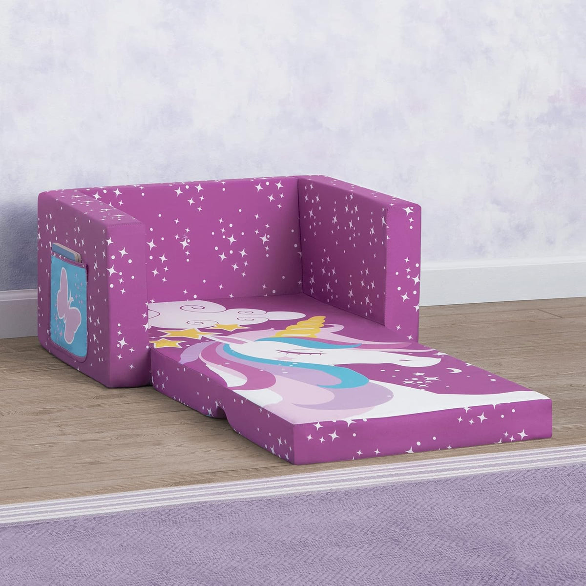 Delta Children Silla Unicornio Cozee Flip-out Convertible 2 en 1 Sillón Reclinable para Niños - Ligera y Portátil