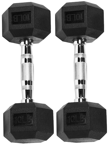 Signature Fitness - Mancuernas hexagonales con revestimiento de goma, pares o conjuntos, varios paquetes.