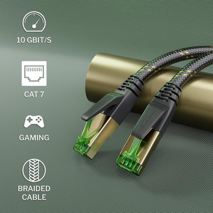 KabelDirekt – Cable Ethernet CAT7 10Gbit/s – 25ft/7.5m, nylon | 10Gbps para máxima velocidad de fibra óptica, RJ45, Gaming/XBO/PS5