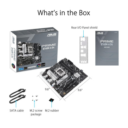 ASUS Tarjeta Madre Intel B760 Prime B760M-A D4, Intel 13° y 12° Gen, LGA 1700, mATX, DDR4, 2X M.2, DisplayPort, Dual HDMI, SATA 6 Gbps y Aura Sync