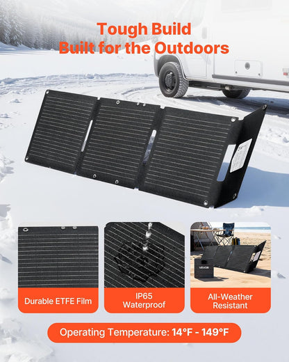 VEVOR Placa Solar Plegable 30W, Panel Solar Monocristalino Portátil, 3 Puertos USB-A y USB-C, IP65 Impermeable, Cargador para Tablets Móviles Power Bank, Energía para Camping Senderismo Autocaravanas
