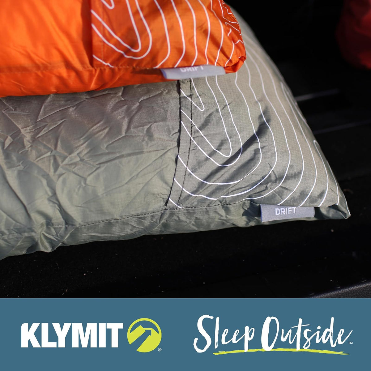 Klymit Drift - Almohada de Camping, Funda Reversible para Viajes y Dormir, Espuma viscoelástica triturada, Comodidad con Carcasa Duradera
