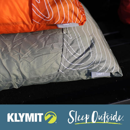Klymit Drift - Almohada de Camping, Funda Reversible para Viajes y Dormir, Espuma viscoelástica triturada, Comodidad con Carcasa Duradera