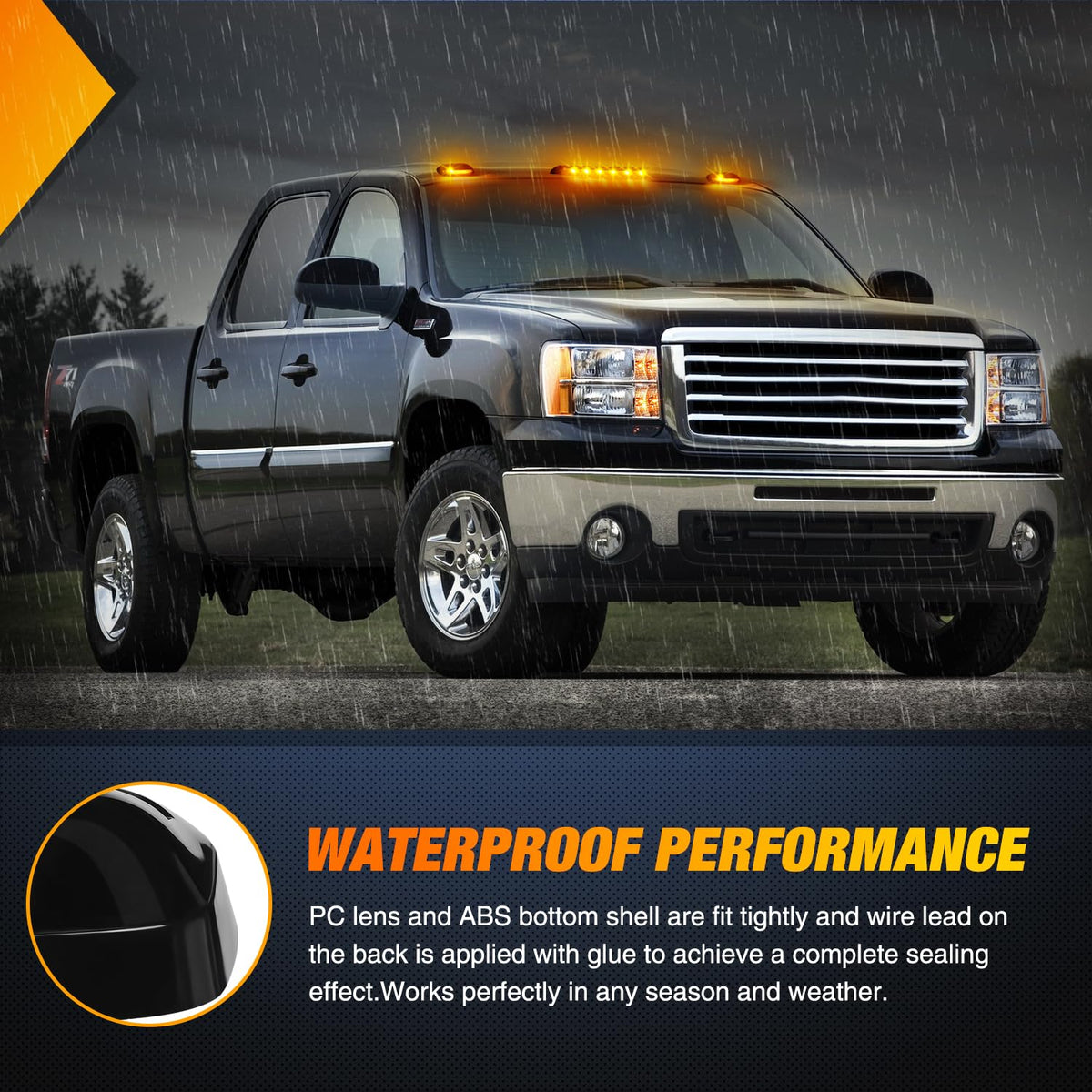 Nilight LED Cab Marker Lights 3 PCS Smoke Lens Amber Clearance Roof Running Light Compatible with 2007-2014 Silverado Sierra 1500 2500 3500 2500HD 3500HD