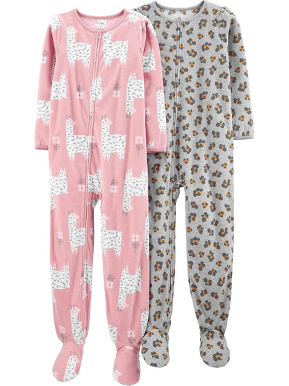 Simple Joys by Carter's Pijama Polar con Pies para Niña, Paquete de 3 - 7 - Leopardo gris - Rosa Llama