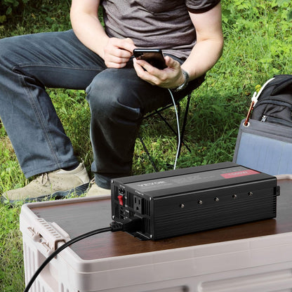 VEVOR Inversor de Onda sinusoidal modificada, 1500 W, CC 12 V a CA 120 V Inversor de Potencia con 2 Salidas de CA, 2 Puertos USB, 1 Puerto Tipo C 6 fusibles de Repuesto, para pequeños Dispositivos