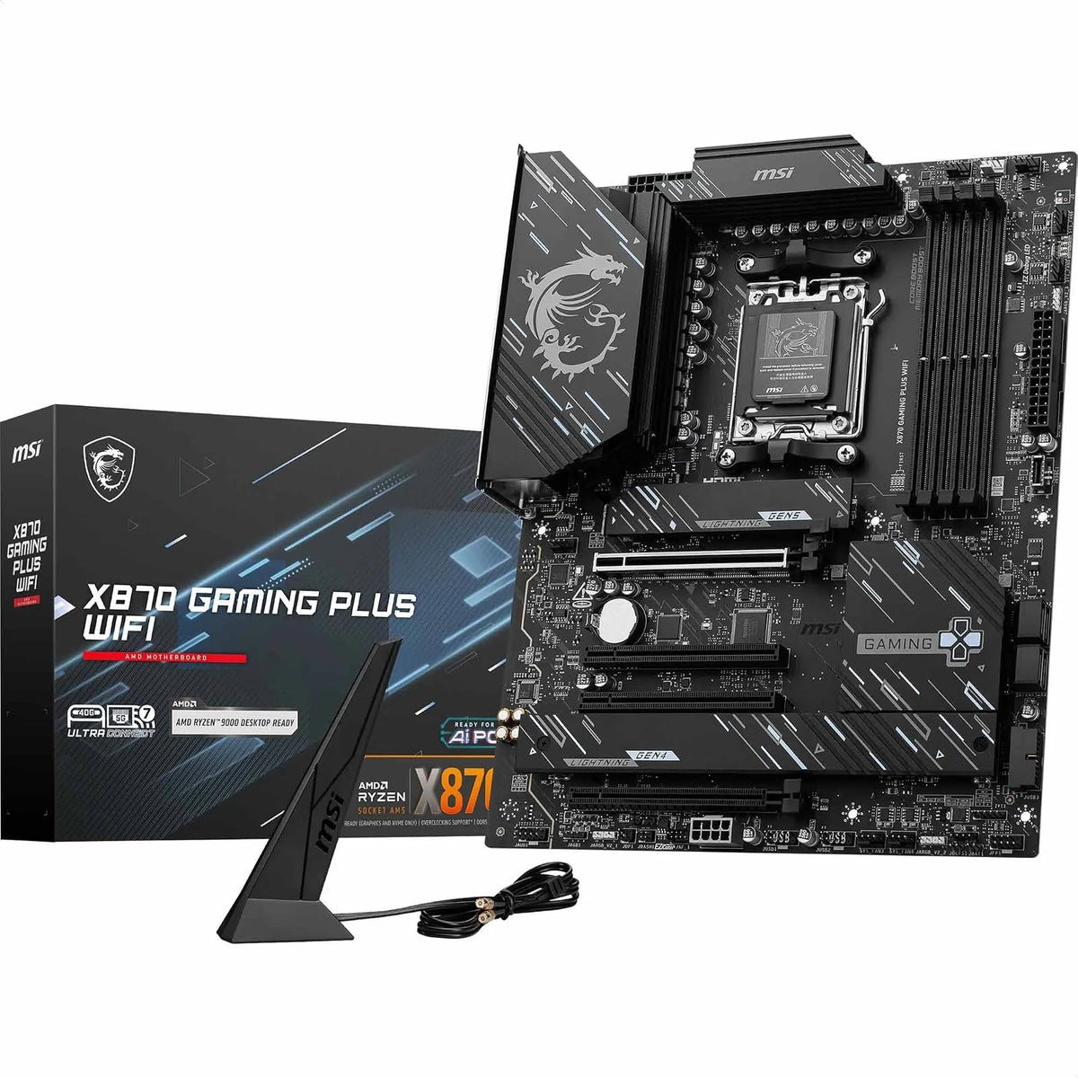 MSI X870 Gaming Plus WiFi V1 Motherboard, ATX-Compatible con procesadores AMD Ryzen 9000/8000/7000, AM5-60A SPS VRM, DDR5 Memory Boost 8200+ MT/s (OC), PCIe 5.0 x16 y 4.0 x16, M.2 Gen5, Wi-Fi 7. LAN