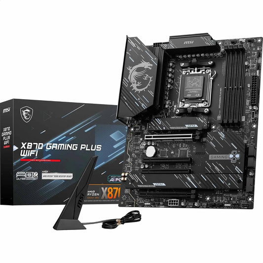 MSI X870 Gaming Plus WiFi V1 Motherboard, ATX-Compatible con procesadores AMD Ryzen 9000/8000/7000, AM5-60A SPS VRM, DDR5 Memory Boost 8200+ MT/s (OC), PCIe 5.0 x16 y 4.0 x16, M.2 Gen5, Wi-Fi 7. LAN