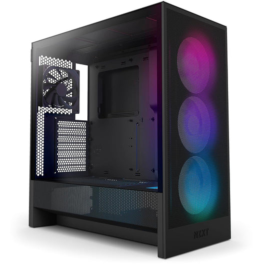 NZXT Gabinete H5 Flow RGB ATX Negro con Cristal Templado, USB 3.2 y USB Tipo-C – Torre para PC Gaming
