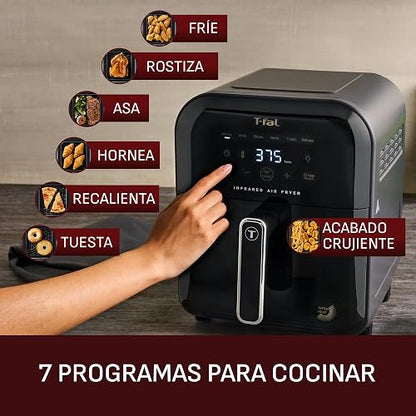 T-FAL Freidora de aire Digital Infrared 5L | Tecnología Infrarroja, ventana de visualización, 7 programas automáticos, Más rápido, más jugoso, más crujiente. EY8158U0
