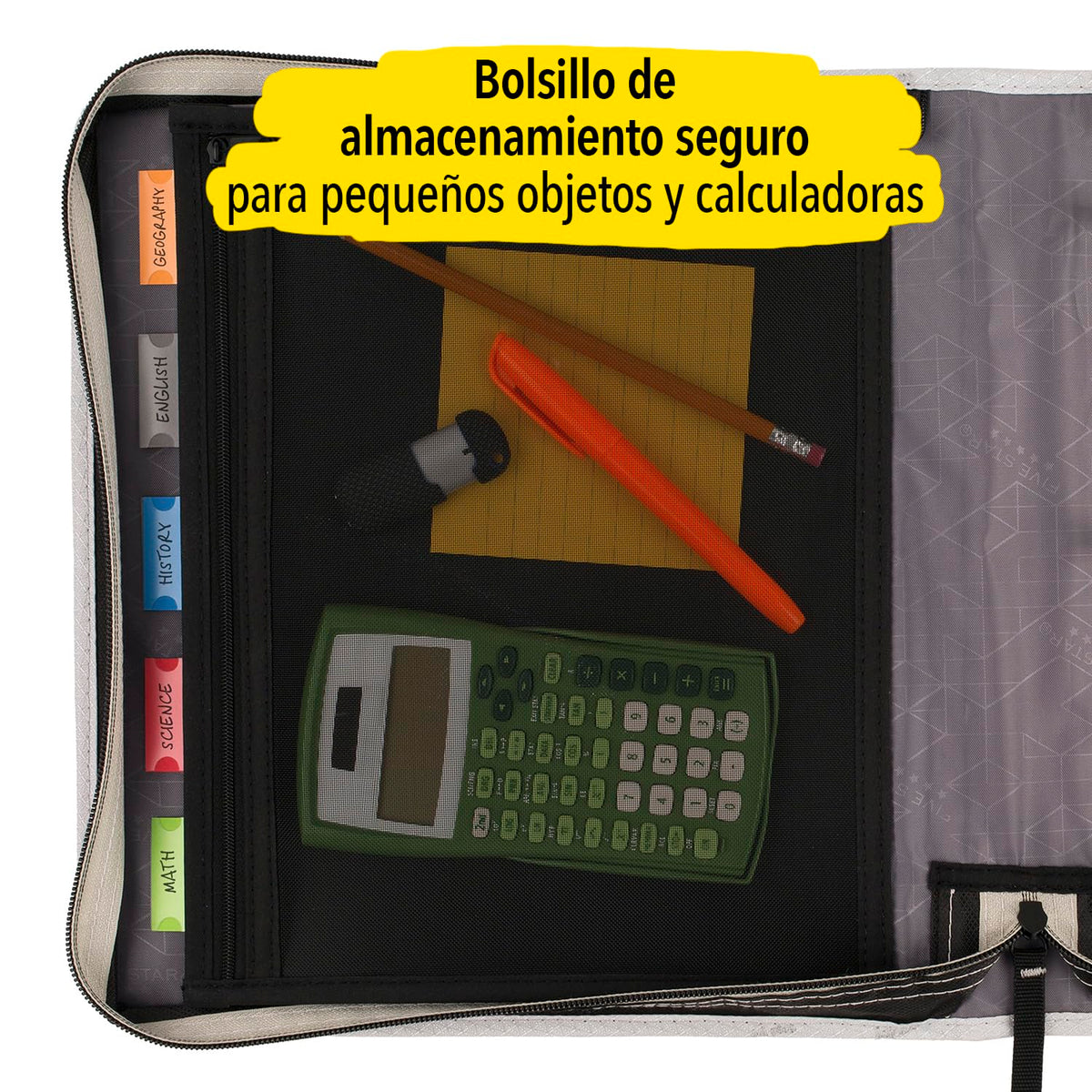 Five Star Carpeta de Tela con Cierre de 2" de 3 Argollas, Panel y Archivo Expandible y Organizador, Capacidad 580 Hojas. Negro-Gris. 29052IT8