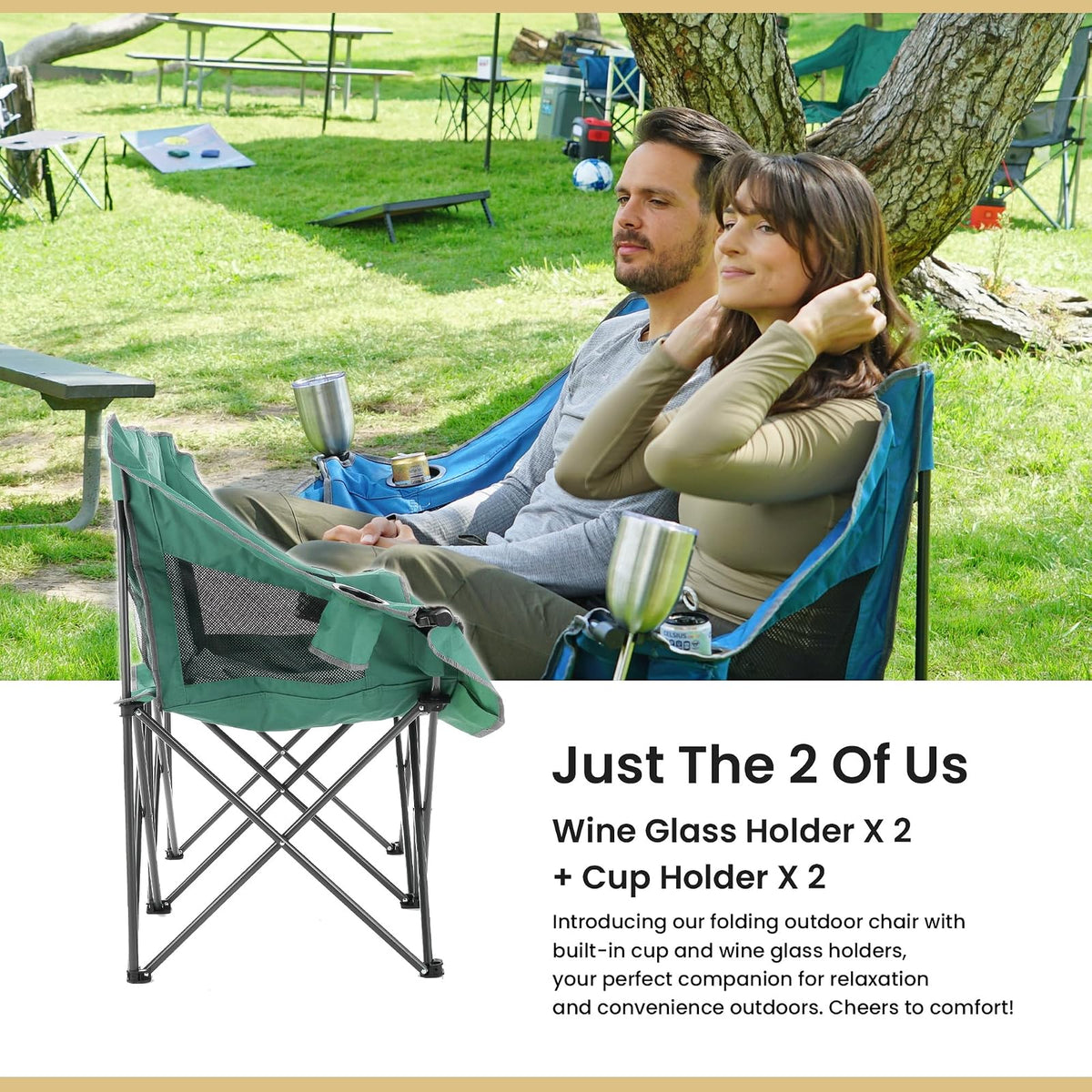 Arrowhead Outdoor - Sofá de Cama Doble Plegable portátil con 2 Tazas y Soporte para Copas de Vino, Bolsa de Transporte Resistente, Asientos Acolchados y apoyabrazos, soporta hasta 500 Libras, Soporte