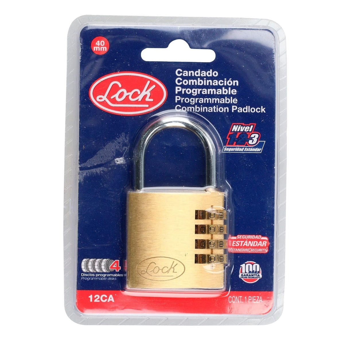 Bihpjd Lock 12CA Candado de Combinaci?n Programable para Maleta, Lat?n, 40 Mm