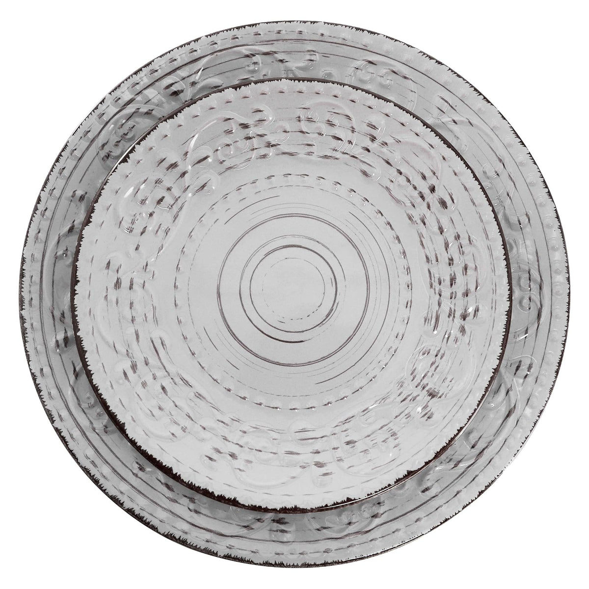 Elama Malibu Calcita - Juego de vajilla de 16 piezas de gres en relieve, esmalte reactivo, color gris claro, vajilla, juego de vajilla (gris calcita)