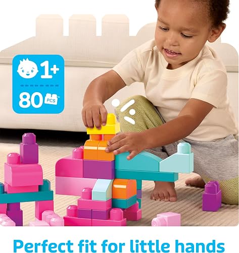 MEGA BLOKS, Bloques de Construcción de Plástico, Gran Bolsa Rosa para Construir, Juguete para Niños, Material Didáctico, Edad 1 año en Adelante