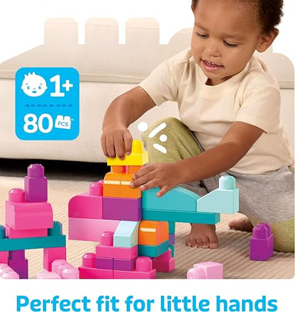 MEGA BLOKS, Bloques de Construcción de Plástico, Gran Bolsa Rosa para Construir, Juguete para Niños, Material Didáctico, Edad 1 año en Adelante