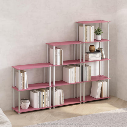 Furinno Turn-N-Tube Estante Multiusos de Almacenamiento de 5 Niveles, Tubo Redondo, Rosa con Blanco