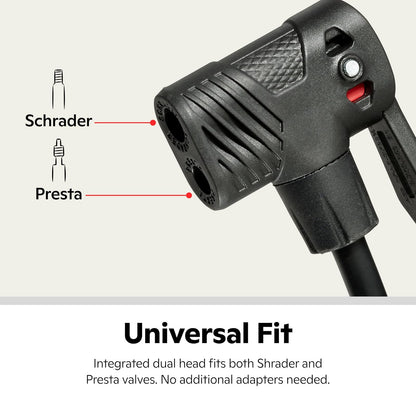 Schwinn Air Center Inflador de Piso para , Compatible con Tipos de válvula Schader y Presta, Incluye Aguja para inflar balones Deportivos para Voleibol, fútbol, y , Color Negro