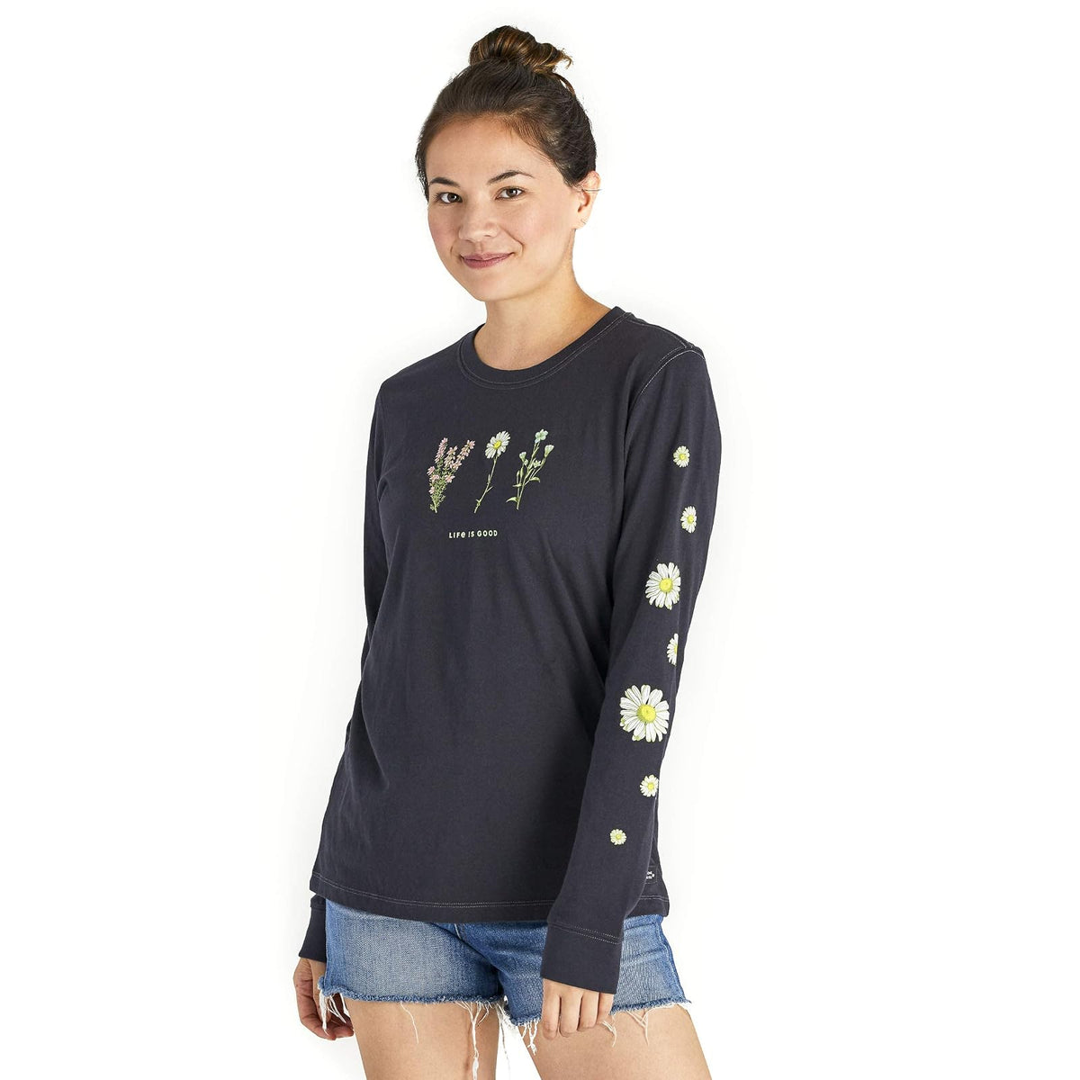 Life is Good Crusher playera de manga larga para mujer - Wildflower Jet Negro - XXL