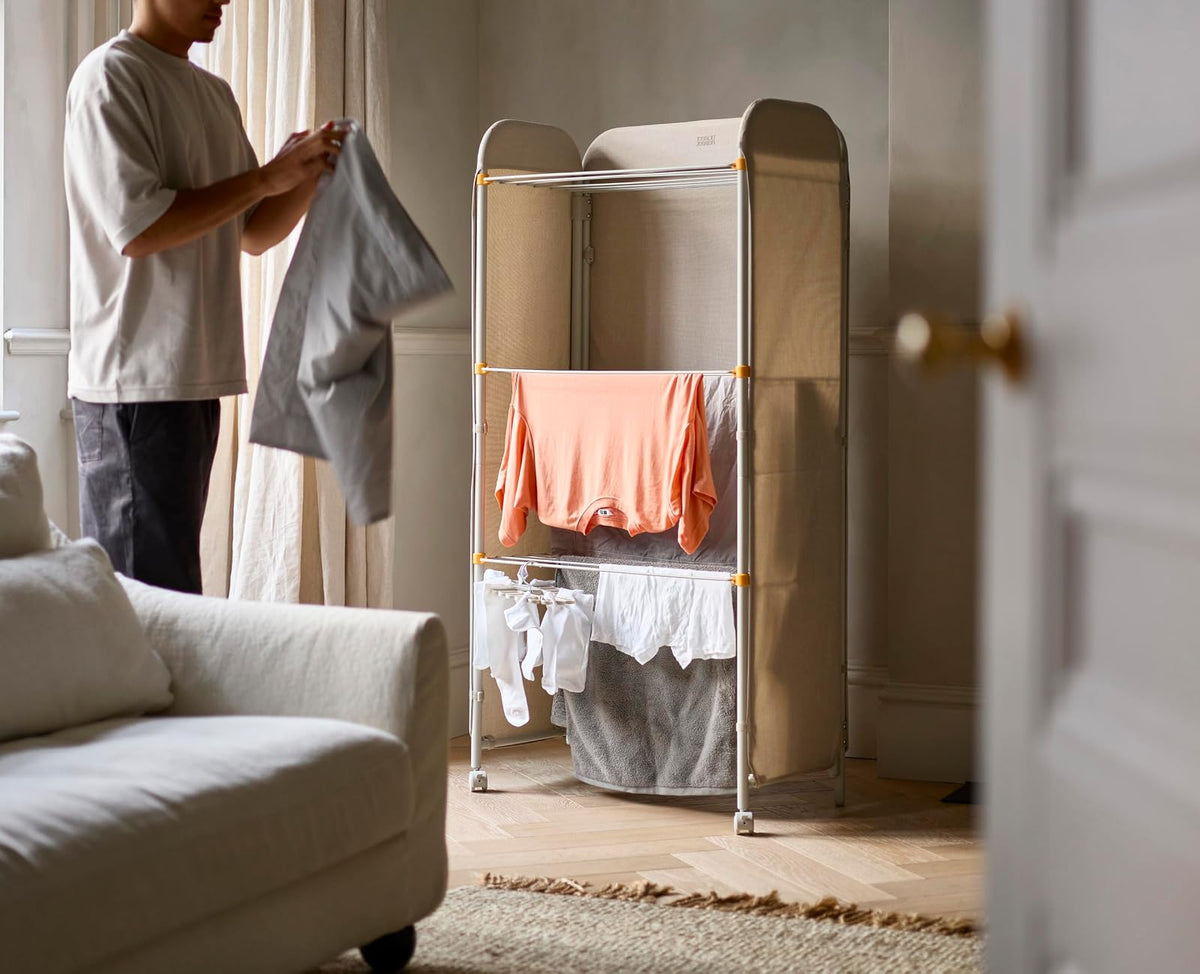 Joseph Joseph Tendedero Plegable Eclipse | Estante de Secado Ajustable de 3 Niveles | Cubierta de Tela integrada | Plegable con Ruedas| Resistente, Elegante y Minimalista