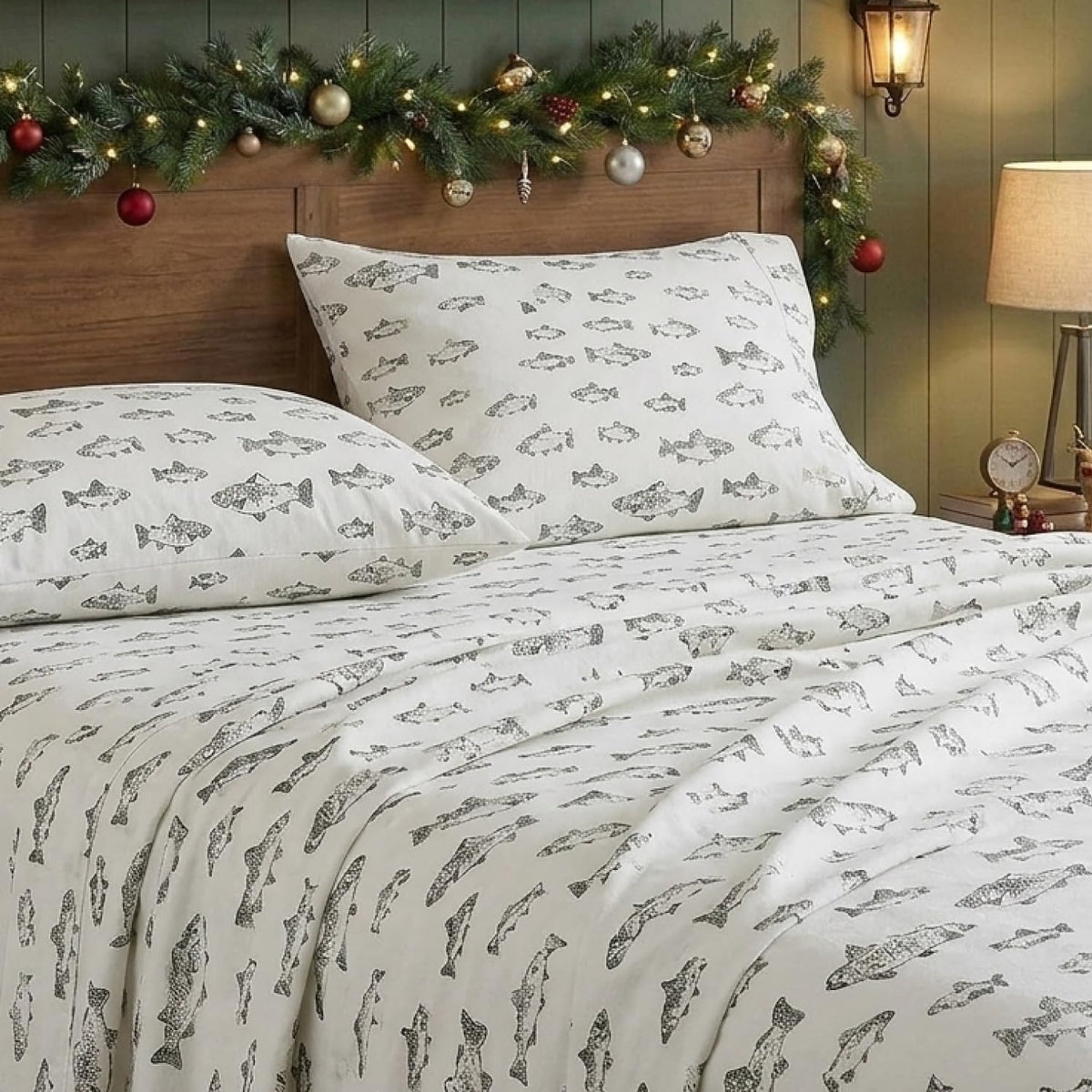 Eddie Bauer - Juego de sábanas de Franela de algodón, Cepillado para Mayor suavidad, decoración acogedora del hogar (Escuela de Pescado, King)