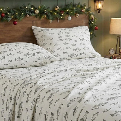 Eddie Bauer - Juego de sábanas de Franela de algodón, Cepillado para Mayor suavidad, decoración acogedora del hogar (Escuela de Pescado, King)