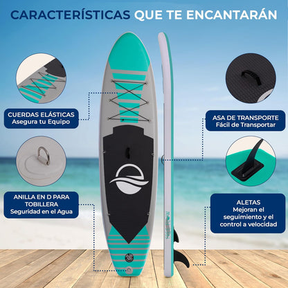 SereneLife - Tabla de Remo Inflable Ultraligera con Accesorios de Sup de Primera Calidad, diseño Extra Ancho Estable con Almohadilla Antideslizante de EVA para jóvenes y Adultos de Todos los Niveles