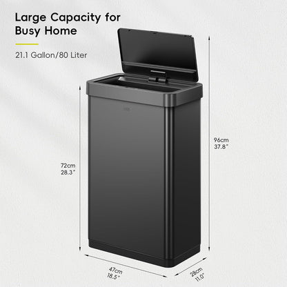 Eko Mirage X 80L Papelera Automática Sensor Acero Inoxidable | Negro mate, sensor de movimiento sin contacto, función apertura 20 minutos, capacidad 25% mayor