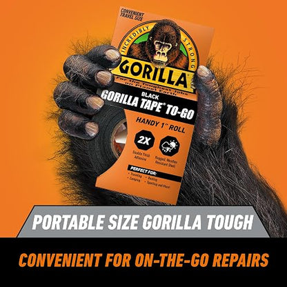 Gorila Cinta Americana To-Go, Paquete de 2, Negro | calcomanía de doble grosor, respaldo reforzado