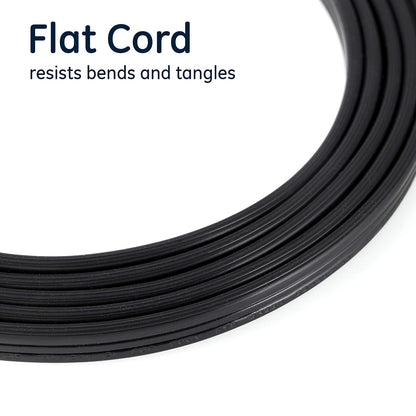 GE 56987 - Cable de extensión plano de 3 tomacorrientes con múltiples tomas, extensor de enchufe de 3 puntas, calibre 16 UL Listed Black