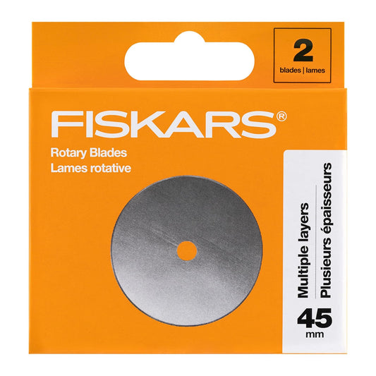 Fiskars - Hoja rotativa de 45 mm, 2 unidades, cuchillas de repuesto para cortadores giratorios, corte de precisión para acolchado y costura
