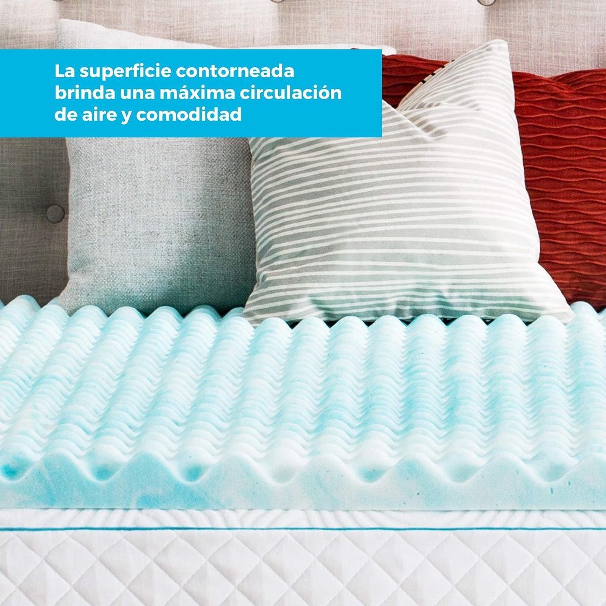 Linenspa - Colchoneta de Memory Foam con Gel en Remolino - Sobrecolchón de Ondas Refrescante de 5 cm - Topper para Colchón - Sensación Suave y Acolchada - Alivia Puntos de Presión - Matrimonial