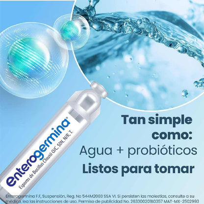 Enterogermina probióticos 4 billones, vial sin refrigeración, 10 amps.