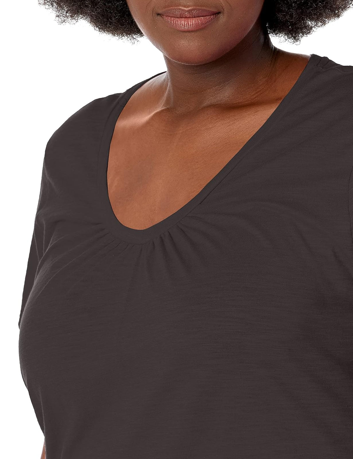 Just My Size Women's Short Sleeve Shirred V-Neck Tee