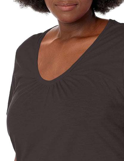 Just My Size Women's Short Sleeve Shirred V-Neck Tee