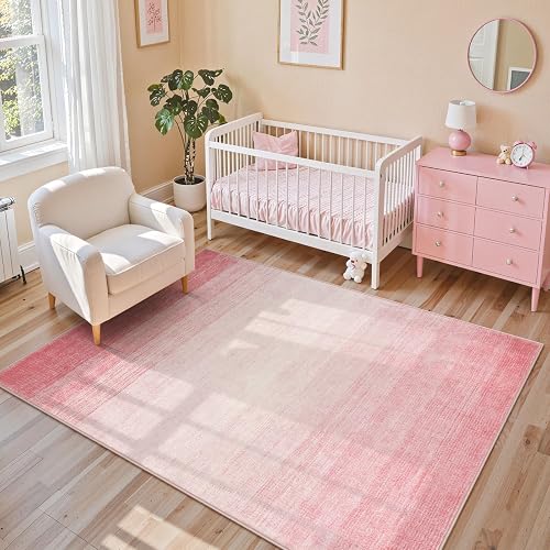 Wonnitar - Alfombra Moderna Lavable Degradado, 5 x 7 Pulgadas, Color Rosa Claro para Sala de Estar, alfombras abstractas Antideslizantes Color Rosa para recámara y niñas, Alfombra Suave y Grande para
