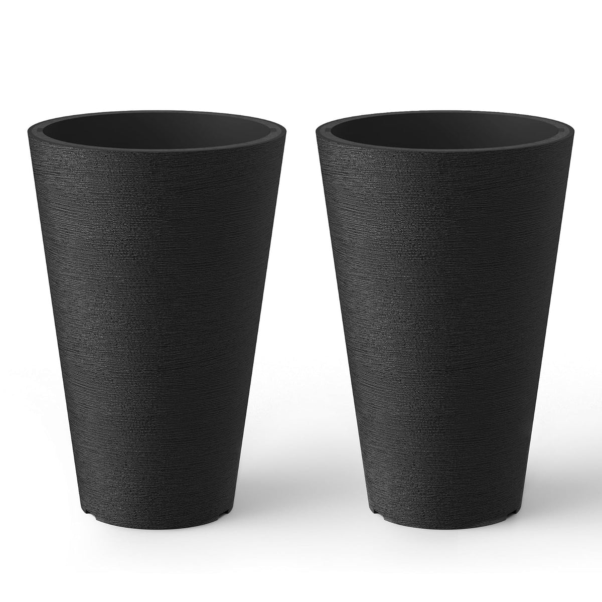 Kante - Juego de 2 macetas Redondas Altas de 13 Pulgadas de Alto para Exteriores, Interiores, jardín, Patio, Porche Delantero (Negro)
