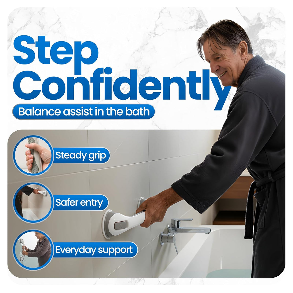 Safe-er-Grip - Barra de apoyo para ducha, 17 pulgadas | La barra de agarre de ventosa Safe-er-Grip de 16 pulgadas ofrece asistencia de equilibrio temporal en bañeras y duchas; se