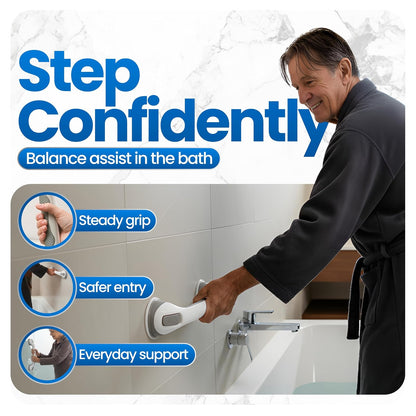 Safe-er-Grip - Barra de apoyo para ducha, 17 pulgadas | La barra de agarre de ventosa Safe-er-Grip de 16 pulgadas ofrece asistencia de equilibrio temporal en bañeras y duchas; se
