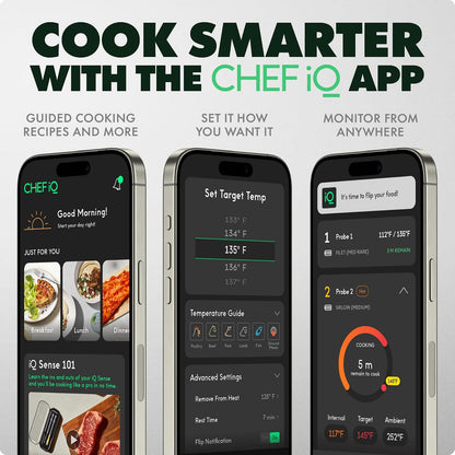 CHEF iQ Sense [modelo 2025] | Termómetro inalámbrico inteligente para carne | 4 sondas ultrafinas | Rango ilimitado WiFi | 1200 °F (1200 °F) seguro para el calor | 5 sensores | barbacoa, parrilla